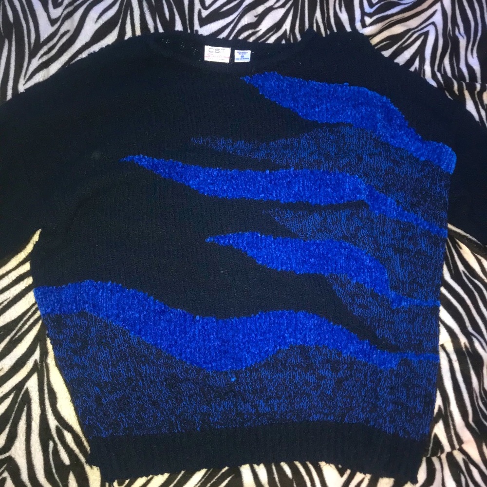 80s 90s Vintage black and blue knit sweater